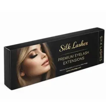 Custom eyelash extension packaging box in black printed design for premium lash branding and retail packaging