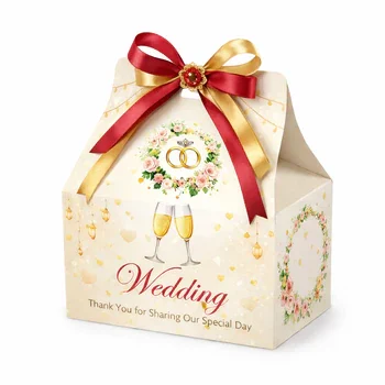 Custom gable wedding gift box with handle decorative packaging for events favors and premium gifts