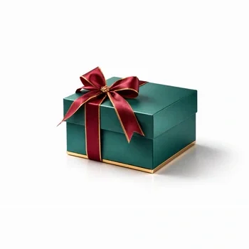 High-end green custom gift box with gold base and decorative ribbon for premium packaging and brand display, Custom Gift Boxes