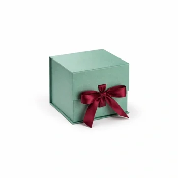 Stylish green custom gift box with ribbon closure for premium product packaging and luxury gift presentation, Custom Gift Boxes