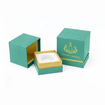 Green luxury rigid candle box with two-piece structure and insert for secure candle packaging, Green Candle Box