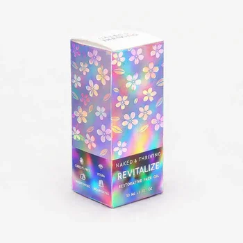Custom holographic cosmetic box packaging for skincare and beauty products with premium iridescent finish
