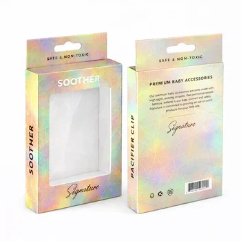 Custom holographic display box packaging with window cutout iridescent retail carton for product display