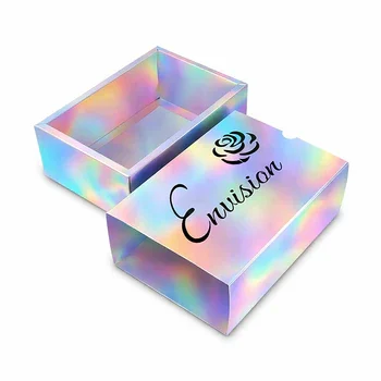 Custom holographic product box packaging with iridescent finish luxury printed carton for retail packaging