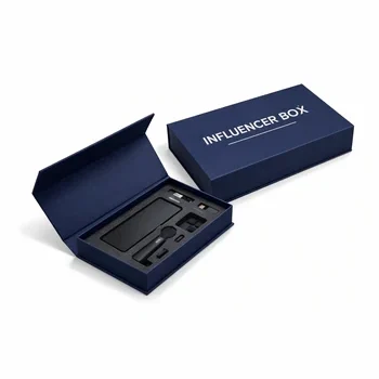 Custom blue influencer box with magnetic closure and foam insert for electronics packaging and influencer kits, Influencer Boxes