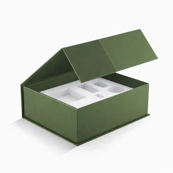 Premium green influencer box with magnetic lid and foam insert for luxury brand packaging and influencer campaigns, Influencer Boxes