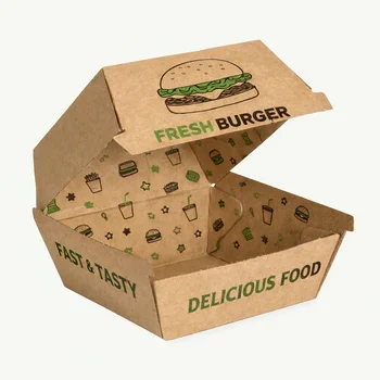 Custom kraft burger packaging box eco friendly takeaway food container for fast food and restaurants