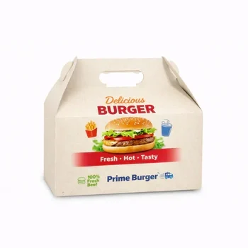 Kraft burger gable box with handle for takeaway food packaging and easy carrying, Kraft Burger Box with Handle