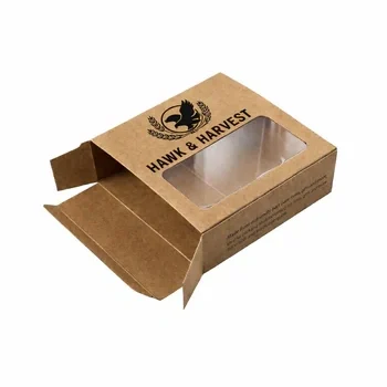 Custom kraft window retail box packaging eco friendly display carton for organic products with die cut window