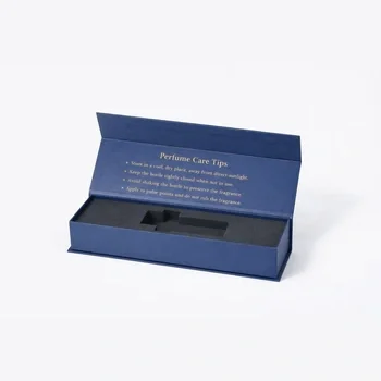 Custom blue magnetic flip top box with foam insert for perfume packaging and premium product protection, Magnetic Closure Boxes