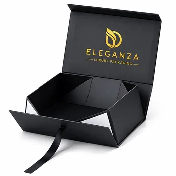 Luxury black magnetic gift box with ribbon closure for high end packaging and brand presentation, Magnetic Closure Boxes