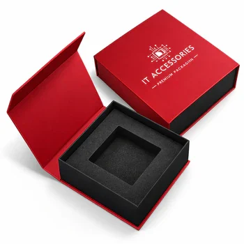 Red magnetic closure box with foam insert for IT accessories packaging and premium branding, Magnetic Closure Boxes
