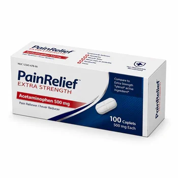 Custom pain relief medicine box packaging for acetaminophen tablets with pharmaceutical print design