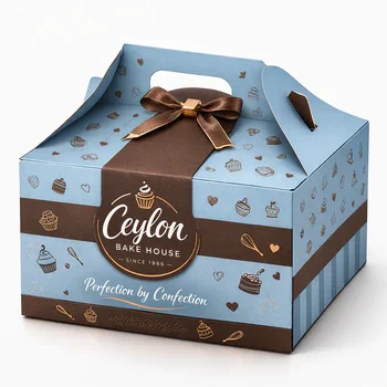 Premium bakery gable box with handle and custom printed design for branded cake packaging, Premium Bakery Gable Box