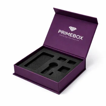 Luxury purple presentation box with magnetic closure and foam insert for premium branding and display packaging