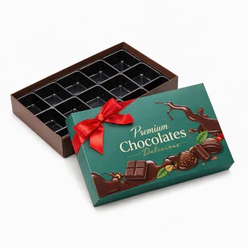 Custom printed chocolate boxes with colorful design and ribbon bow for premium gift packaging