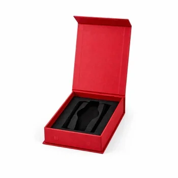 Durable red custom rigid magnetic box with foam insert for secure product packaging and luxury presentation, Custom Rigid Boxes