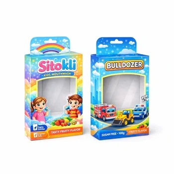 Kids mouthwash packaging box with cartoon characters and colorful printed design for retail shelves, Kids Healthcare Packaging Box