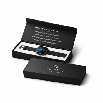 Black custom magnetic watch box with premium interior for smartwatch packaging and high-end product display, Custom Watch Boxes