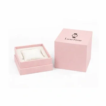 Stylish pink custom watch box with soft cushion insert for luxury watch packaging and gift presentation, Custom Watch Boxes