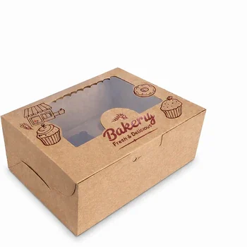 Custom bakery window box packaging kraft paper food container with transparent display window