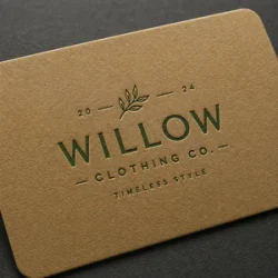 Debossed printing finish with pressed logo effect on kraft business card