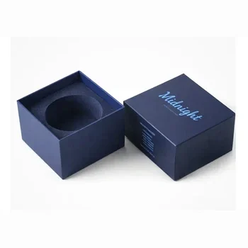 Rigid cosmetic box in blue with foam insert for premium beauty product packaging protection