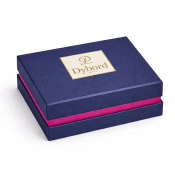 Blue shoulder neck rigid box with pink accent layer for stylish premium packaging