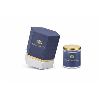 Hexagon shaped shoulder neck rigid box with premium branding for luxury candle packaging
