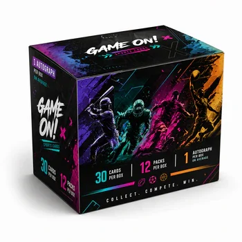 Modern printed sports card box with gaming style graphics for trading card collection packaging