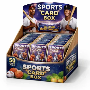 Counter display sports card box for retail with multiple packs arranged for merchandising and bulk storage