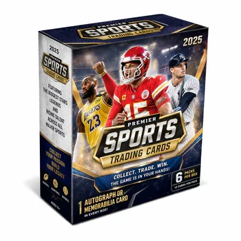 Printed sports trading card retail box with product branding and sealed packaging for card packs